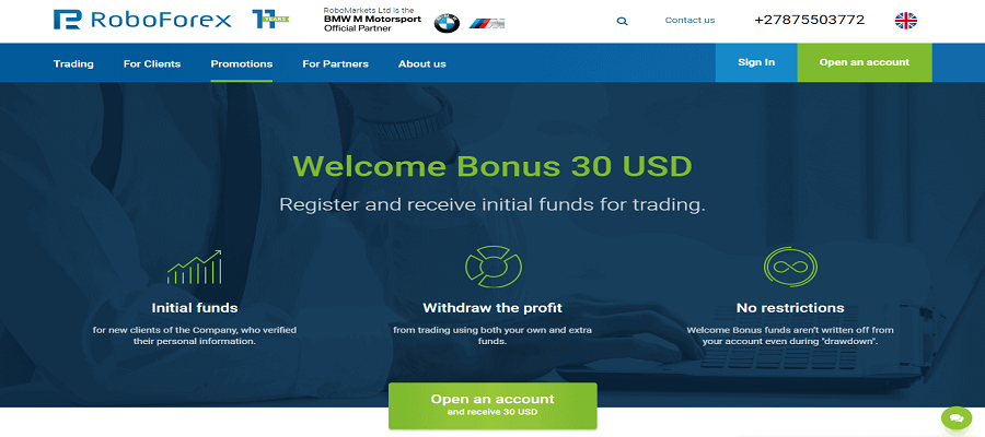 RoboForex Broker 30 USD Welcome Bonus